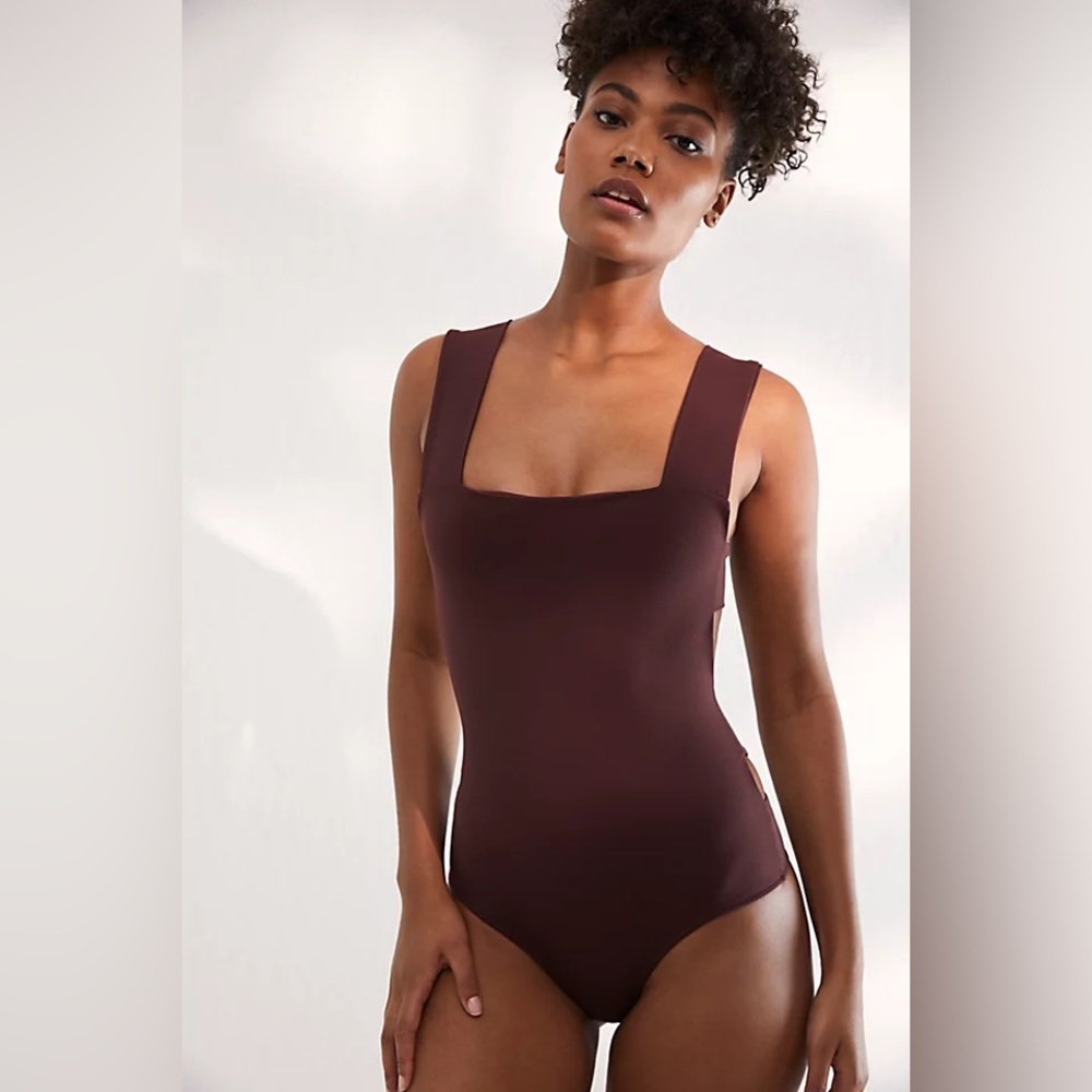 free people oh she’s strappy bodysuit bitter chocolate color